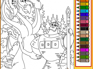 Игра Раскраска: Змеи Горыныч и Добрыня Никитич (Coloring Page Snakes Gorynych and Dobrynya Nikitich) — играть онлайн бесплатно (изображение №3)