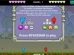 Игра Мальчик-огонь и Девочка-вода Против Инопланетянина (Fireboy Water Girl VS Alien) — играть онлайн бесплатно (изображение №2)