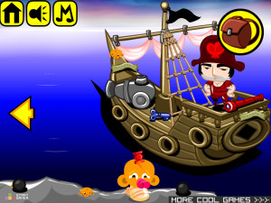 Игра Счастливая Обезьянка 397: Пиратская Битва на День Святого Валентина (Monkey GO Happy Stage 397: Valentines Day Pirate Battle Theme) — играть онлайн бесплатно (изображение №2)