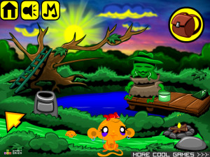 Игра Счастливая Обезьянка 480: Большая Рыба в Маленьком Пруду (Monkey GO Happy Stage 480: Big Fish in a small pond) — играть онлайн бесплатно (изображение №4)