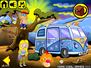 Игра Счастливая Обезьянка 499: Хиппи (Monkey GO Happy Stage 499: Bushfire / Avalanche / Hippie Theme) — играть онлайн бесплатно (изображение №2)