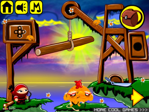 Игра Счастливая Обезьянка 523: Застенчивый Мальчик и Ниндзя Боуджа (Monkey GO Happy Stage 523: Shy boy wants a girlfriend, Bowja the Ninja meets the Monkeys theme) — играть онлайн бесплатно (изображение №2)