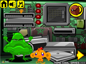 Игра Счастливая Обезьянка 543: Борьба с вирусом БОСС! (Monkey GO Happy Stage 543: Inside a computer theme with RAM, CPU, GPU and PSU! Fighting virus BOSS!) — играть онлайн бесплатно (изображение №2)