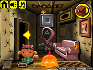 Счастливая Обезьянка 585: Игра в Кальмара и Криминальное Чтиво (Monkey GO Happy Stage 585: Squid Game plus Pulp Fiction Royale with Cheese) — играть онлайн бесплатно (изображение №3)