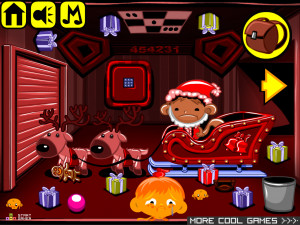 Игра Счастливая Обезьянка 589: Помощники Помогают Санте Доставлять Подарки (Monkey GO Happy Stage 589: Reindeer Monkeys help Santa deliver presents) — играть онлайн бесплатно (изображение №2)