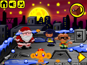 Игра Счастливая Обезьянка 591: Бэтмен и Робин Против Санта-Клауса (Monkey GO Happy Stage 591: Batmonkey and Robin vs. Santa Claus) — играть онлайн бесплатно (изображение №2)
