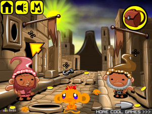 Игра Счастливая Обезьянка 605: Весна в Долине Гномов (Monkey GO Happy Stage 605: Old and new Pompeii in 79 AD Springtime in the valley of the gnomes) — играть онлайн бесплатно (изображение №2)