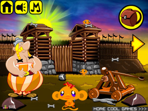 Игра Счастливая Обезьянка 637: Астерокс, Обелокс и Идефокс Вторгаются в Римский Форт (Monkey GO Happy Stage 637: Asterox Obelox and idefox invade a roman fort) — играть онлайн бесплатно (изображение №2)