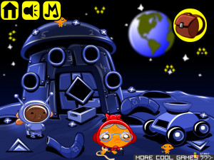 Игра Счастливая Обезьянка 649: Лунная Космическая Станция (Monkey GO Happy Stage 649: Lunar Space Station Theme Five planets are lining up in the sky in June, it creates a portal and we come back to Jiffy time) — играть онлайн бесплатно (изображение №2)