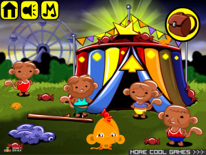 Игра Счастливая Обезьянка 653: Цирк Обезьян  (Monkey GO Happy Stage 653: Stranger Monkeys Whack-a-M(ole)onkey Monkey Circus Theme) — играть онлайн бесплатно (изображение №2)