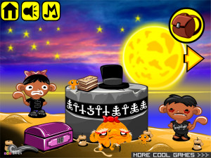 Игра Счастливая Обезьянка 667: Готы на пляже и призрак Эдгара Аллана По (Monkey GO Happy Stage 667: Goths on the beach and the ghost of Edgar Allan Poe) — играть онлайн бесплатно (изображение №2)