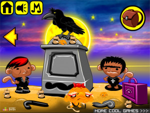 Игра Счастливая Обезьянка 667: Готы на пляже и призрак Эдгара Аллана По (Monkey GO Happy Stage 667: Goths on the beach and the ghost of Edgar Allan Poe) — играть онлайн бесплатно (изображение №3)