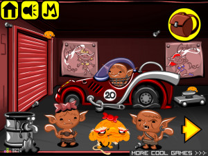 Игра Счастливая Обезьянка 679: Группа Гоблинов Строит Гоночную Машину (Monkey GO Happy Stage 679: A group of goblins working in a car shop to build their own race car) — играть онлайн бесплатно (изображение №2)