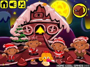 Игра Счастливая Обезьянка 696: Рождество, Шоколад и Подарки (Monkey GO Happy Stage 696: Xmas Candy World Chocolates and Presents) — играть онлайн бесплатно (изображение №2)