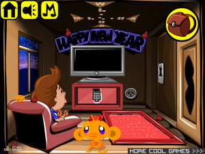 Игра Счастливая Обезьянка 697: Мальчик и Его Телевизор (Monkey GO Happy Stage 697: A boy finds out there is a world inside of his TV Happy NEW YEAR) — играть онлайн бесплатно (изображение №2)