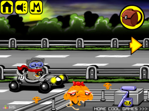 Игра Счастливая Обезьянка 702: Автобан с Участием Енота Пески (Monkey GO Happy Stage 702: Autobahn Theme Featuring Pesky the Raccoon) — играть онлайн бесплатно (изображение №2)