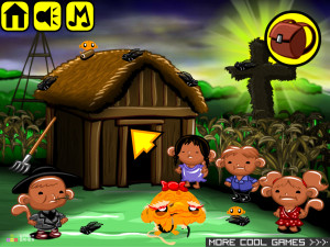 Игра Счастливая Обезьянка 706 (Monkey GO Happy Stage 706: Comic Figures, the Secret of Their Four-Fingered Hands Cicadas Honeymoon Monkeys of the corn) — играть онлайн бесплатно (изображение №2)