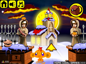 Игра Счастливая Обезьянка 710: Битва за Еду в Монастыре (Monkey GO Happy Stage 710: Monkeys food fight in a Monastery) — играть онлайн бесплатно (изображение №2)