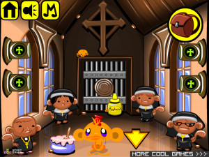 Игра Счастливая Обезьянка 710: Битва за Еду в Монастыре (Monkey GO Happy Stage 710: Monkeys food fight in a Monastery) — играть онлайн бесплатно (изображение №3)