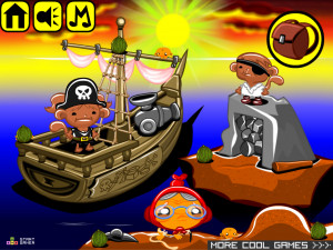 Игра Счастливая Обезьянка 728 (Monkey GO Happy Stage 728: Monkey Pirates with A Letter of Marque Monkey food fight) — играть онлайн бесплатно (изображение №2)