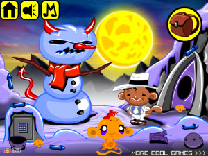 Игра Счастливая Обезьянка 778 (Monkey GO Happy Stage 778: Monkey (Michael Jackson) the Moonwalker karaoke Fireworks Mayhem Scary Snowman) — играть онлайн бесплатно (изображение №2)