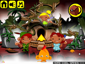 Игра Счастливая Обезьянка 804: Обезьяна Мист Питер Пэн Захватывает Флаг (Monkey GO Happy Stage 804: Monkey Myst Peter Pan Capture the Flag Theme) — играть онлайн бесплатно (изображение №2)