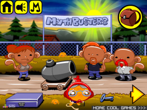 Игра Счастливая Обезьянка 814: Разрушители легенд с Адамом и Джейми (Monkey GO Happy Stage 814: Monkey Mythbusters with Adam and Jamie theme) — играть онлайн бесплатно (изображение №2)