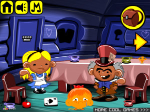 Игра Счастливая Обезьянка 816: Очень Веселый День Рождения Алисы (Monkey GO Happy Stage 816: A Very Merry Un-birthday (Alice in Wonderland) Theme) — играть онлайн бесплатно (изображение №2)