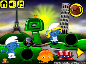 Игра Счастливая Обезьянка 820: Смурфики по Всему Миру (Monkey GO Happy Stage 820: Smurfing Around the World theme:Global adventure, different cultures and traditions) — играть онлайн бесплатно (изображение №2)