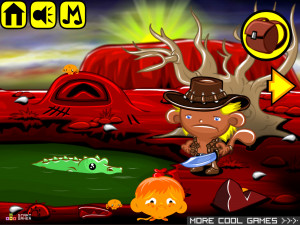 Игра Счастливая Обезьянка 836: Данди Борется с Крокодилом (Monkey GO Happy Stage 836: Monkey Crocodile Dundee Wrestling a Crocodile Theme) — играть онлайн бесплатно (изображение №2)