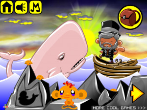 Игра Счастливая Обезьянка 850: Капитан Ахава и Моби Дик (Monkey GO Happy Stage 850: Word Cup Monkey Ahab hunting the Moby Dick theme) — играть онлайн бесплатно (изображение №2)