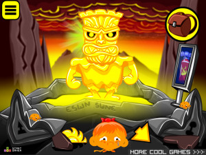 Игра Счастливая Обезьянка 918: Босс в Маске Тики, Король Вулканов (Monkey GO Happy Stage 918: Tiki mask boss Volcano King Lava Land Showdown theme) — играть онлайн бесплатно (изображение №2)